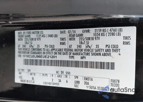 2014 Ford Escape Titanium from USA, damaged, VIN 1FMCU0J96EUE21201